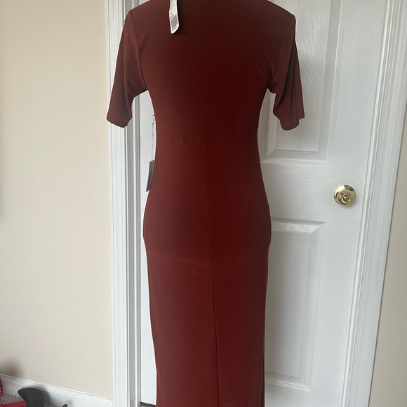Forever 21 women’s v-neck midi dress with front split, burgundy size M - Picture 5 of 8